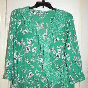 Cato Green/Black/White Surplice Blouse